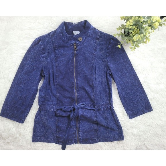 [421] Mind Set Blue Distressed Jacket - Picture 1 of 9